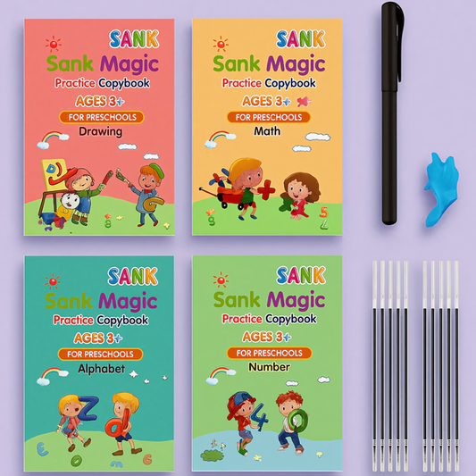 Writezy™ Sank Magic Book (4 Books + 1 Pen + 1 Grip) FREE 10 REFILLS